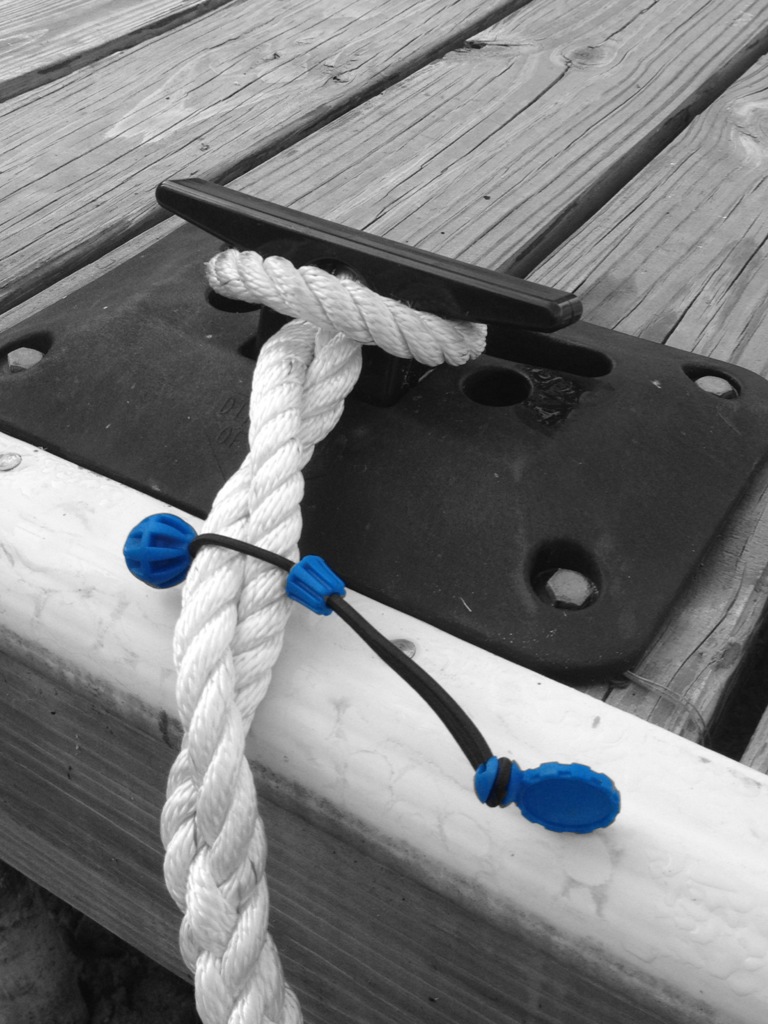 Dock line bundled at cleat