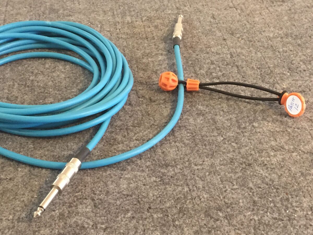 Guitar cables coiled and labeled